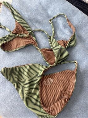 acacia swimwear Green Zebra Print Bikini Set